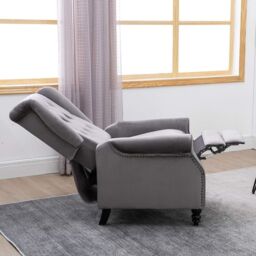 LUXURY LIFE Althorpe Reclining Velvet Armchair Manual Push Back Recliner in Grey - thumbnail 5
