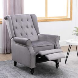 LUXURY LIFE Althorpe Reclining Velvet Armchair Manual Push Back Recliner in Grey - thumbnail 3