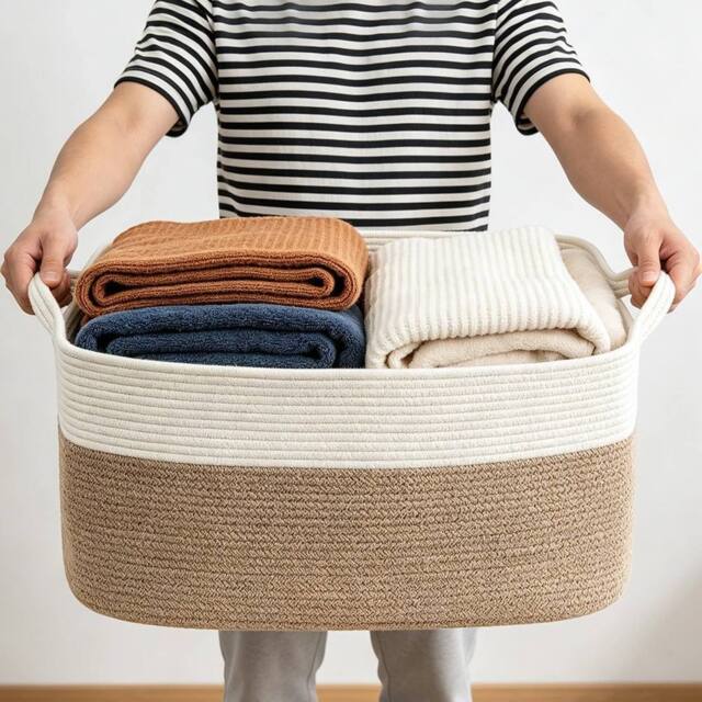 EONLION Large Storage Basket, Blanket Basket in Light Brown - Size: 500mm - image 1
