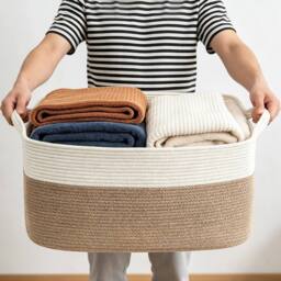 EONLION Large Storage Basket, Blanket Basket in Light Brown - Size: 500mm
