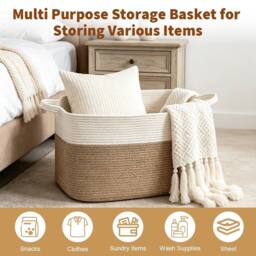 EONLION Large Storage Basket, Blanket Basket in Light Brown - Size: 500mm - thumbnail 3