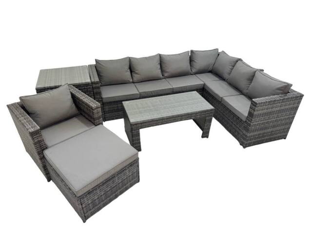 Fimous Garden Furniture Set with Chair Big Stool Side Table Dark Grey Mixed - image 1