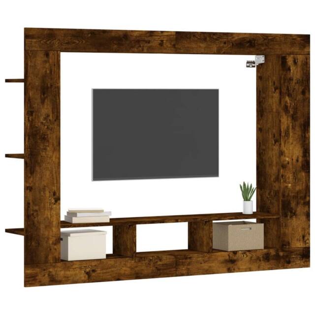 Berkfield Home TV Cabinet Smoked Oak 152x22x113 cm Engineered Wood in Brown - Size: 152 x 22 x 113 cm - image 1