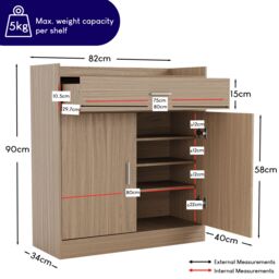 Home Discount Vida Designs Dalby 2 Door 1 Drawer Shoe Cabinet Storage in Brown - thumbnail 2