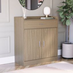 Home Discount Vida Designs Dalby 2 Door 1 Drawer Shoe Cabinet Storage in Brown
