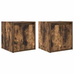 Berkfield Home Durable Wall-Mounted Bedside Cabinets 2 pcs Smoked Oak 38x34x40 cm in Brown - Size: 38 x 34 x 40 cm - thumbnail 3