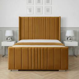 Living Comfort Bedz Cambridge Wingback Upholstered Bed Slatted Base with 48-Inch Headboard in Mustard - Size: Small Double - thumbnail 2