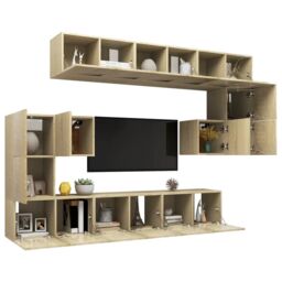 Berkfield Home 10 Piece TV Cabinet Set Sonoma Oak Engineered Wood in Brown - thumbnail 3