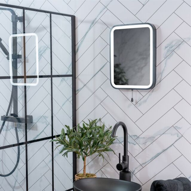 ValueLights Mirror Matte Black IP44 Rated Bathroom Battery Operated 30 x 40cm Mirror Light - Size: 30 x 40 cm - image 1