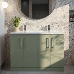 Balterley Level 1205mm Floor Standing 4 Door Unit, Double Basin - Satin Green - thumbnail 5