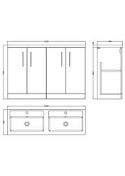 Balterley Level 1205mm Floor Standing 4 Door Unit, Double Basin - Satin Green - thumbnail 4