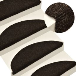 Berkfield Home Self-adhesive Stair Mats 15pcs Dark Brown 56x17x3cm Needle Punch - Size: Medium - thumbnail 1