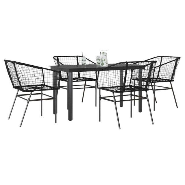 Berkfield Home 5 Piece Garden Dining Set Black Poly Rattan Glass - image 1