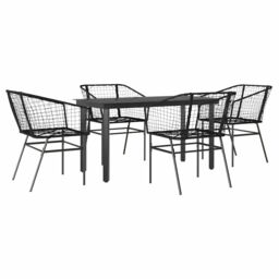 Berkfield Home 5 Piece Garden Dining Set Black Poly Rattan Glass - thumbnail 2