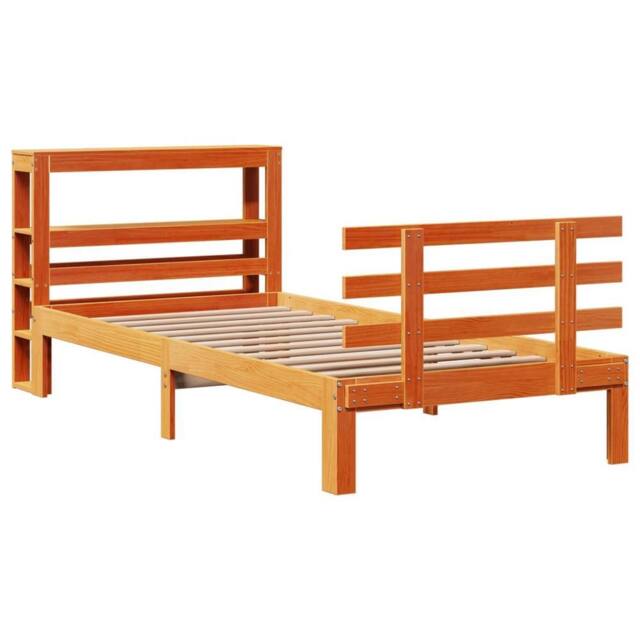 Berkfield Home Beautiful Bed Frame with Headboard Frame Wax Brown 75x190 cm Smal - Size: Small Single - image 1
