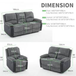 FURNITURE ONE Electric Reclining Sofa Set, Corduroy Fabric - 1+1+3 Sofa Set in Grey - Size: 1 Pack - thumbnail 5
