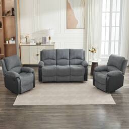 FURNITURE ONE Electric Reclining Sofa Set, Corduroy Fabric - 1+1+3 Sofa Set in Grey - Size: 1 Pack - thumbnail 3