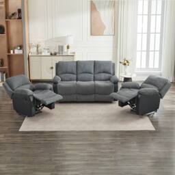 FURNITURE ONE Electric Reclining Sofa Set, Corduroy Fabric - 1+1+3 Sofa Set in Grey - Size: 1 Pack - thumbnail 2