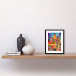 "Artery8 Wall Art Print Eid Dates Mosque Temple Folk Art Watercolour Painting Artwork Framed 9X7 Inch in Black - Size: W7"" x H9""" - thumbnail 2