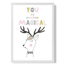 ARTZE Cute You are Magical Deer Scandi Quote Framed Print SIZE: A4 with White Frame in Pink - thumbnail 1