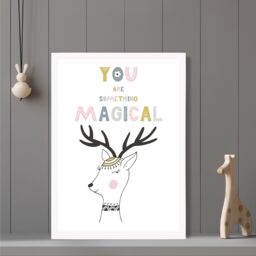 ARTZE Cute You are Magical Deer Scandi Quote Framed Print SIZE: A4 with White Frame in Pink - thumbnail 2