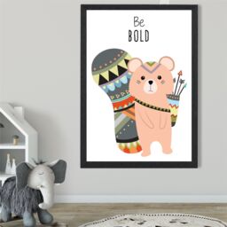 ARTZE Be Bold Squirrel Tribal Animal Quote Framed Print SIZE: A4 with Black Frame in Peach - thumbnail 2