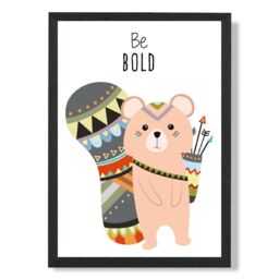 ARTZE Be Bold Squirrel Tribal Animal Quote Framed Print SIZE: A4 with Black Frame in Peach - thumbnail 1