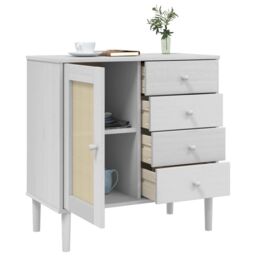 Berkfield Home Sideboard SENJA Rattan Look White 80x40x80 cm Solid Wood Pine - Size: 80 x 40 x 80 cm - thumbnail 4