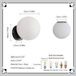 COMELY Modern Ball Wall Lights E27 Wall Lights Glass Shade 15 cm, Black - thumbnail 8