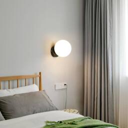 COMELY Modern Ball Wall Lights E27 Wall Lights Glass Shade 15 cm, Black - thumbnail 3