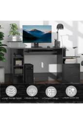 ERGOVEXA Computer Desk with Drawer Shelves CPU Storage, Black with wood grain - thumbnail 5