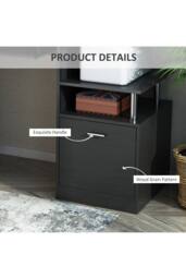 ERGOVEXA Computer Desk with Drawer Shelves CPU Storage, Black with wood grain - thumbnail 4