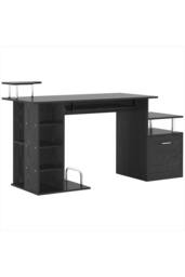 ERGOVEXA Computer Desk with Drawer Shelves CPU Storage, Black with wood grain