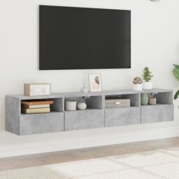 Berkfield Home TV Wall Cabinets 2 pcs Concrete Grey 80x30x30 cm Engineered Wood - Size: 80 x 30 x 30 cm - thumbnail 1