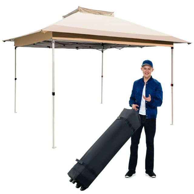 Costway 3.6 x 3.6 M Pop up Gazebo Tent Portable Canopy Shelter w/ Vented Top in Khaki