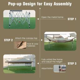 Costway 3.6 x 3.6 M Pop up Gazebo Tent Portable Canopy Shelter w/ Vented Top in Khaki - thumbnail 4