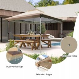 Costway 3.6 x 3.6 M Pop up Gazebo Tent Portable Canopy Shelter w/ Vented Top in Khaki - thumbnail 5
