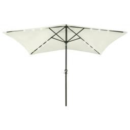 Berkfield Home Parasol with LEDs & Steel Pole Sand 2x3 m in Beige - thumbnail 2