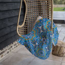 Benjamin Tate Design Floral & Geometric Embellished Tiles Blanket in Natural - Size: 120 cm x 150 cm - thumbnail 4