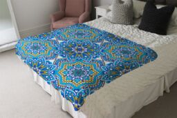 Benjamin Tate Design Floral & Geometric Embellished Tiles Blanket in Natural - Size: 120 cm x 150 cm - thumbnail 3