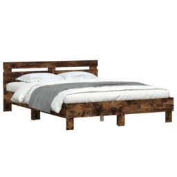 Berkfield Home Bed Frame with LED without Mattress Smoked Oak 150x200 cm King Size in Brown - thumbnail 5