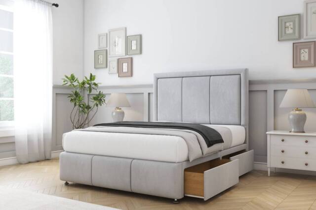 "Comfort Beds Savoy Naples Divan Base 4 Drawers - 26"" Headboard-Footboard in Silver - Size: Small Double" - image 1