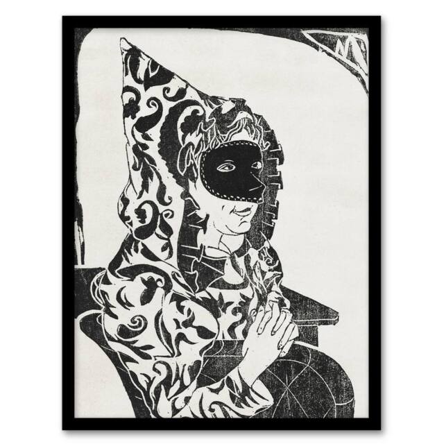 Artery8 Masked Woman with Cape Samuel J De Mesquita Framed Wall Art Print in White - Size: A4 - image 1