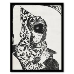 Artery8 Masked Woman with Cape Samuel J De Mesquita Framed Wall Art Print in White - Size: A4 - thumbnail 1