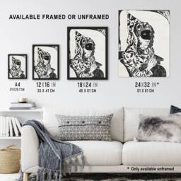 Artery8 Masked Woman with Cape Samuel J De Mesquita Framed Wall Art Print in White - Size: A4 - thumbnail 3