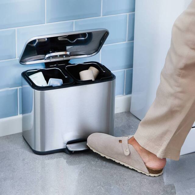 Clarsen 6L Stainless Steel Bathroom Recycling Bin with Soft Close Lid H24cm in Metallic Silver - image 1