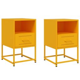Berkfield Home Bedside Cabinets 2 pcs Mustard Yellow 36x39x60.5 cm Steel - thumbnail 2