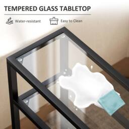 HOMCOM Slim Side Table, End Table with Tempered Glass Tabletop, Black - thumbnail 4