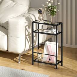 HOMCOM Slim Side Table, End Table with Tempered Glass Tabletop, Black - thumbnail 1