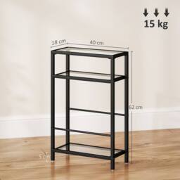 HOMCOM Slim Side Table, End Table with Tempered Glass Tabletop, Black - thumbnail 3